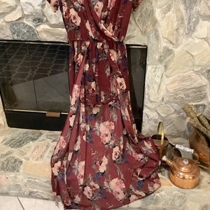 Miami burgundy flowered maxi dress with shorts